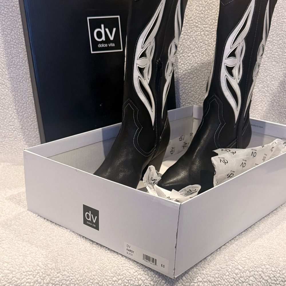 Dolce Vita Black and White Heeled Boots - Picture 4 of 5